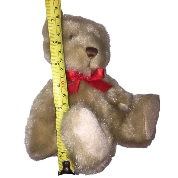 Vintage Tan Jointed Teddy Bear with Deep Red Ribbon. 7" Tall ( when sitting) - W - Picture 6 of 6